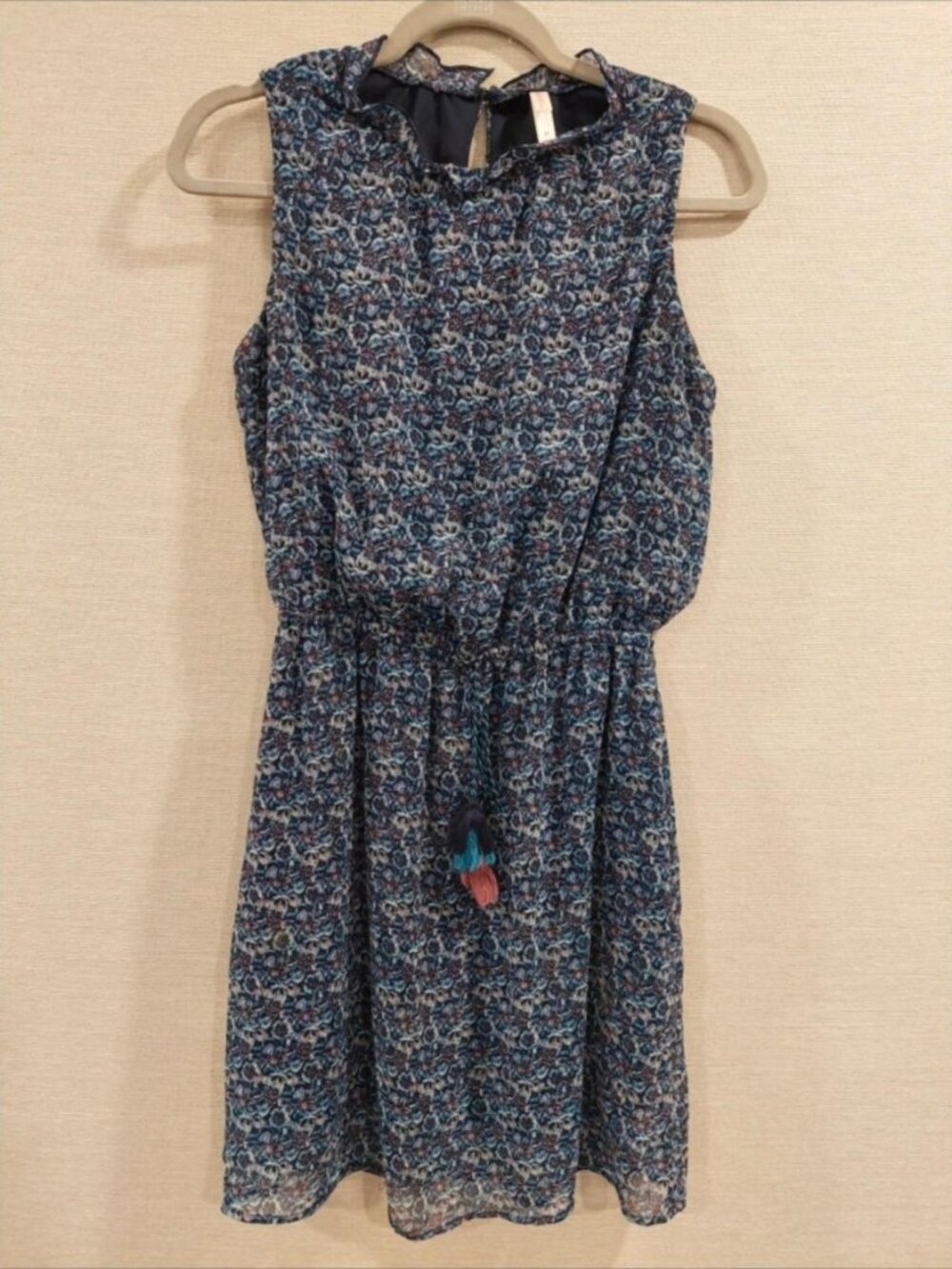 Xhilaration Blue Floral Tassel Dress M AS IS Hem Wear